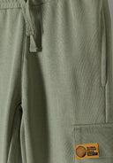 Olive fleece joggers with adjustable drawstrings and side pockets for boys aged 3-8y. Ideal for casual wear.