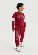 Boys sweatshirt and joggers set with contrast inserts red 3-14y, featuring a crew neck, ribbed trim, and bold graphic design.