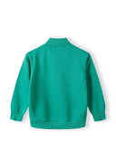 Green boys sweatshirt back view featuring a stand-up collar and ribbed cuffs. Perfect for ages 1-8 years.