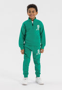 Boys sweatshirt and joggers set half zip green 1-8y featuring a stand-up collar and printed details. Comfortable fit for active play.