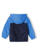 Boys windbreaker coat in blue and navy two-tone with striped sleeves