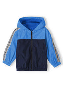 Boys windbreaker coat in blue and navy two-tone with striped sleeves
