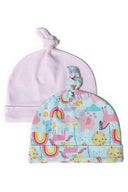 Pastel turkusowe baby hat for girls 0-12m with colorful animal and rainbow print