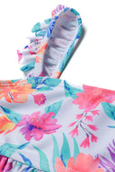 Girls bikini set with vibrant floral print and ruffled straps
