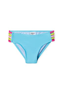Girls bikini set blue with light blue bottom and colorful striped panels