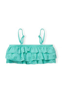 Turquoise ruffled eyelet girls bikini set with adjustable straps