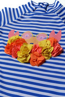 Girls cobalt blue rash suit with floral crab applique