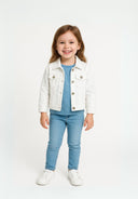 Girls denim jacket in white with silver buttons and flap pockets