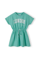 Girls fleece dress in mint green with London graphic