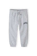 Girls fleece jogpant in gray heather with Paris embroidery on thigh