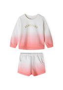 Girls fleece long sleeve crew gradient sweatshirt and shorts set in pastel pink and white with gold foil sunshine lettering