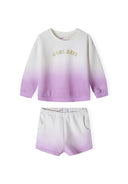 Girls fleece long sleeve ombre sweatshirt and shorts set in lavender gradient with gold foil cool days graphic