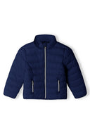 Girls light padded navy blue quilted puffer jacket with silver zippers