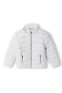 Girls light padded white quilted puffer jacket with silver zippers