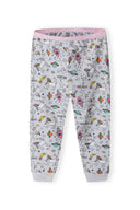 Girls long sleeve pyjama set in gray with unicorns, rockets, planets, and believe
