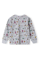 Girls long sleeve pyjama set in gray with unicorn and space pattern