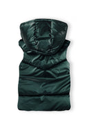 Girls padded gilet in dark green quilted hooded vest
