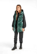 Shiny emerald green girls padded gilet with hood