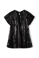 Black sequined short-sleeved girls party dress with shimmer and back zipper