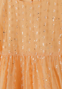 Girls party dress in peach tulle with sequins and ruffled sleeves