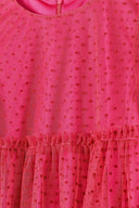 Vibrant pink girls party dress with tiered sheer tulle and polka dots