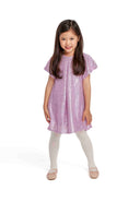 Shimmering lavender girls sequin party dress with flutter sleeves and flared skirt