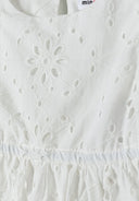 Girls summer dress in white eyelet lace with floral embroidery
