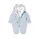 Light blue baby unisex snowsuit with bear ears hood