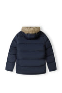 MÄ™ska zimowa kurtka granatowa z kapturem z futerkiem i zamkiem bĹ‚yskawicznym